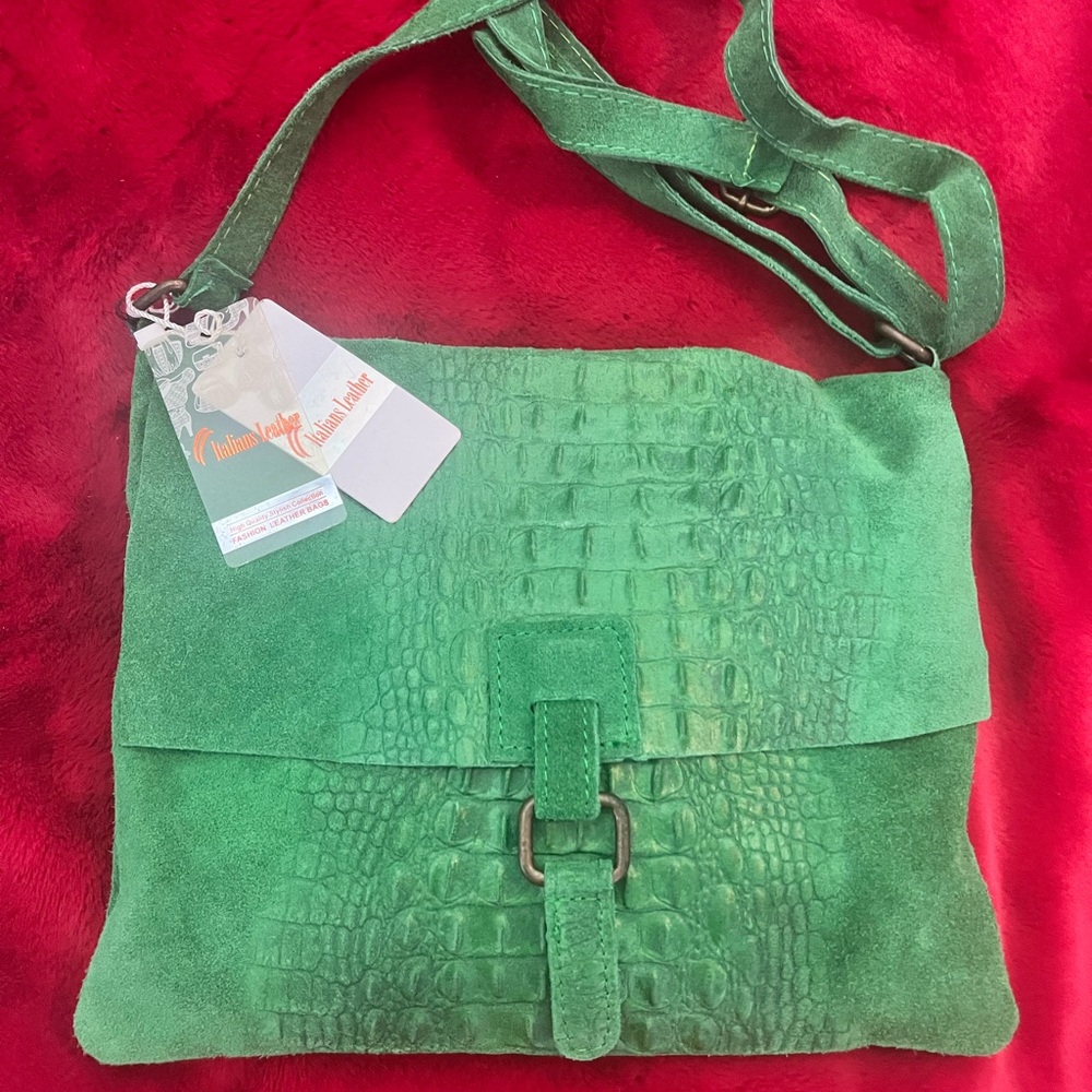 Borse in Pelle Italian Green Suede Shoulder Bag
